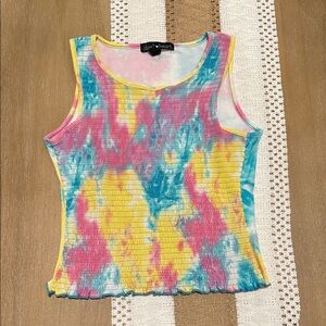 Derek Heart Pink, Yellow, and Blue Tie-Dye Tank Top